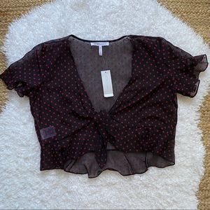 BCBGeneration NWT Black Sheer Front Tie Crop Top L